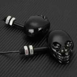 Motorcycle turn signal lights - black skull - LED - amber light - 12V - 2 piecesTurning lights
