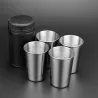 Campingkopper i rustfritt stål - med oppbevaringspose - 180 ml - 4 stk