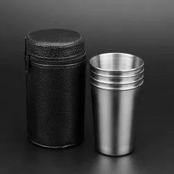 Campingbecher aus Edelstahl – mit Aufbewahrungsbeutel – 180 ml – 4 Stück