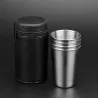 Campingkopper i rustfritt stål - med oppbevaringspose - 180 ml - 4 stk