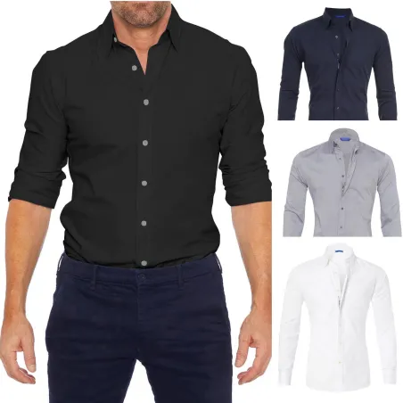 Camisa elegante com mangas compridas - com zíper / botões - corte justo