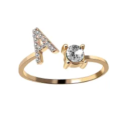 Ring som kan endre størrelse - A-Z alfabetbokstaver med rhinestones