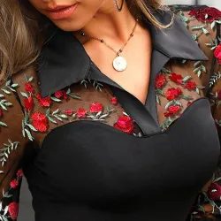 Blusas y camisasBlusa vintage de manga larga - malla transparente con bordado floral