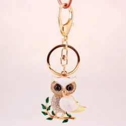 Hibou en cristal blanc assis sur la branche - porte-clés