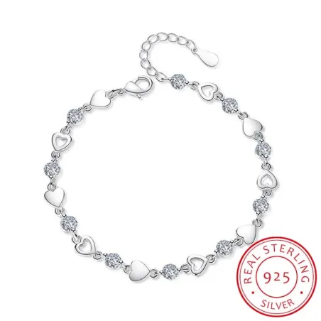 PulseraPlata de ley 925 - corazones / cristales - pulsera