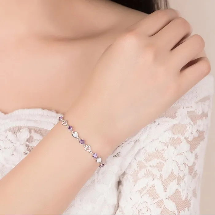 PulseraPlata de ley 925 - corazones / cristales - pulsera