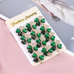Four crystal green leaves - brooch - 12 pieces setBrooches