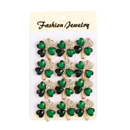 Quatre feuilles vert cristal - broche - ensemble 12 pièces
