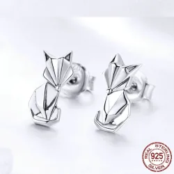 Renard géométrique - boucles d'oreilles argentées à la mode