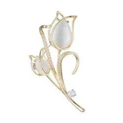 White tulip shaped brooch - with crystalsBrooches