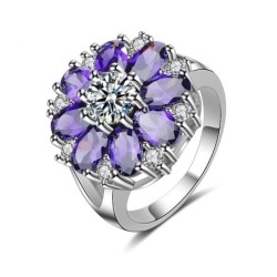 Elegante anello in argento - fiore di cristallo