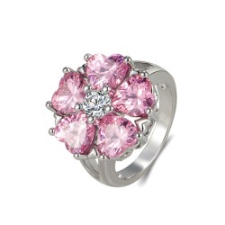 Anel de prata elegante - com flor de cristal rosa