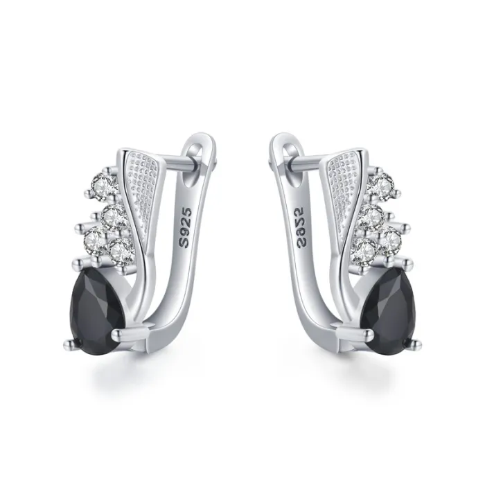 Elegant silver earrings with black crystalEarrings