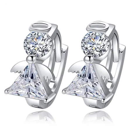 Round silver earrings with crystal angelEarrings