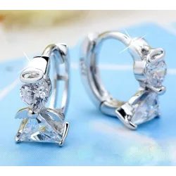 Boucles d'oreilles rondes en argent avec ange en cristal