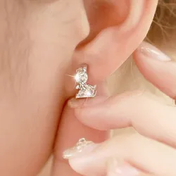 Boucles d'oreilles rondes en argent avec ange en cristal