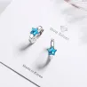 Round silver earrings with a blue crystal starEarrings