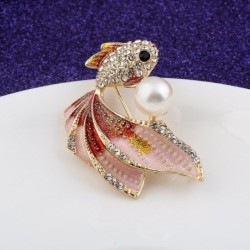 Krystal guldfisk med en perle - elegant broche