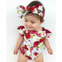 Blommig baby girl jumpsuit & pannband - bomullsset - 2 st