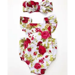 Blommig baby girl jumpsuit & pannband - bomullsset - 2 st
