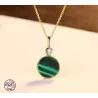 Collier plaqué or - avec pendentif rond en malachite verte - argent sterling 925