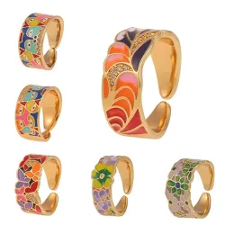 Elegant åpen ring - fargerike blomster - bohemsk stil