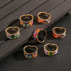 Elegant åpen ring - fargerike blomster - bohemsk stil