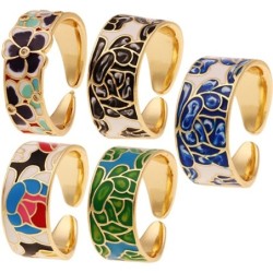 Kolorowy otwarty pierścionek - wzór kwiatowy - styl bohoPierścionki