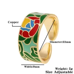 Farverig åben ring - blomsterdesign - bøhmisk stil