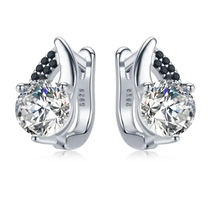 Boucles d'oreilles élégantes en argent - avec cristaux blancs/noirs