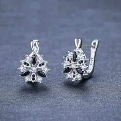 Elegant silver earrings - with white / black crystal flowerEarrings
