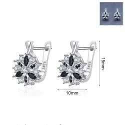 Elegant silver earrings - with white / black crystal flowerEarrings