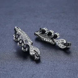 Elegant silver earrings - white zircon / black crystalsEarrings