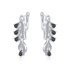 Elegante øredobber i sølv - hvit zirkon / sorte krystaller