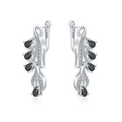 Elegantes brincos de prata - zircão branco / cristais pretos