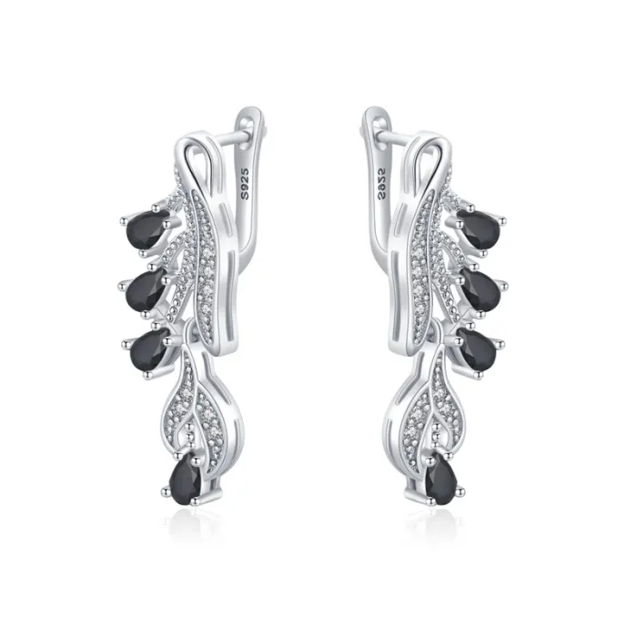 Elegantes brincos de prata - zircão branco / cristais pretos