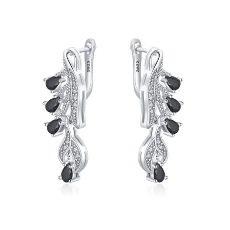 Elegantes brincos de prata - zircão branco / cristais pretos