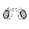 AretesPendientes elegantes redondos de plata - cristales blancos / negros