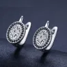 Elegant round silver earrings - white / black crystalsEarrings