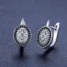 Elegant round silver earrings - white / black crystalsEarrings