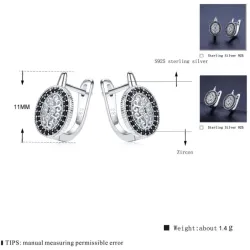 Boucles d'oreilles rondes élégantes en argent - cristaux blancs/noirs