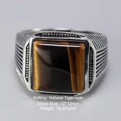 Ring i 925 sterling sølv - signet med tigerøyestein