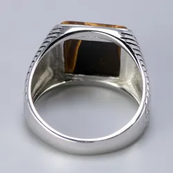 Ring i 925 sterling sølv - signet med tigerøyestein