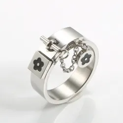 AnillosCharm flor de la suerte - con cadena - anillo - acero inoxidable