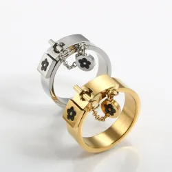 AnillosCharm flor de la suerte - con cadena - anillo - acero inoxidable
