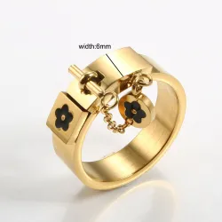 AnillosCharm flor de la suerte - con cadena - anillo - acero inoxidable