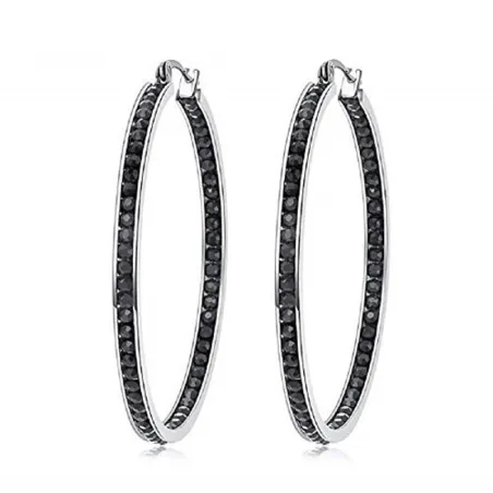 Boucles d'oreilles grandes créoles - avec cristaux noirs