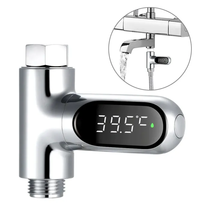 Vanntemperaturdisplay - termometer - 360° roterende - LED digital skjerm - for dusj / badekar