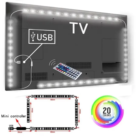 TV:n taustavalonauha - LED - RGB - USB-liitäntä - kaukosäätimellä