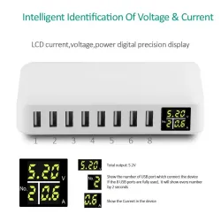 40W - Smart oplader - multiport - 8 USB - 5V 8A - LED